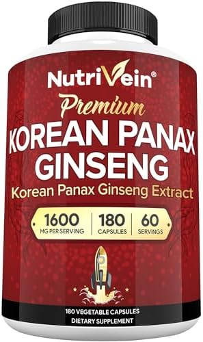 Nutrivein Korean Red Panax Ginseng 1600 mg - 180 Capsules, Extra Strength