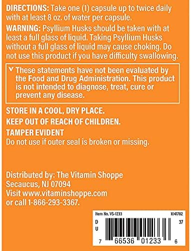 The Vitamin Shoppe Psyllium Husks Plantago Ovata Fiber Supplement (300 Capsules)