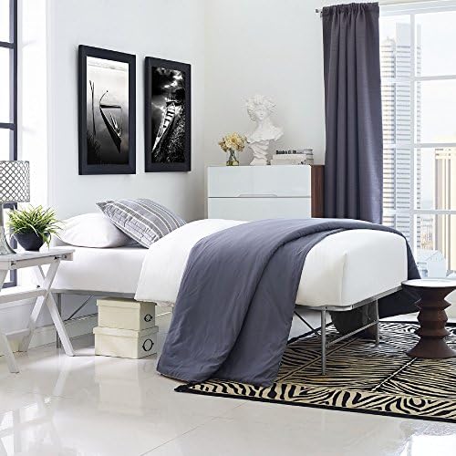Modway Horizon Queen Bed Frame In Gray - Replaces Box Spring - Folding Metal Mattress Bed Frame