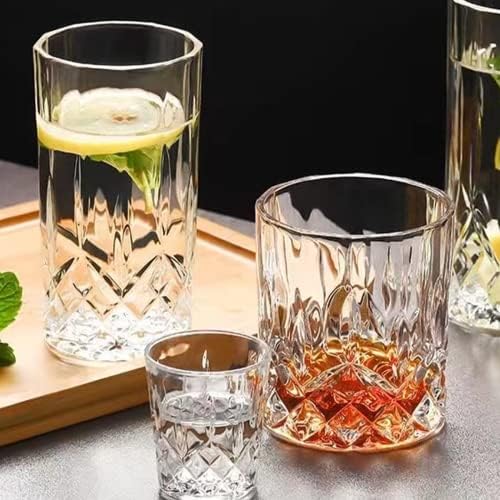 Qipecedm Drinking Glasses, 8 Piece Crystal Glass Cups, Mixed Glassware Set, 4 pcs Crystal Old Fashioned 11oz Highballs and 4 pcs 11oz Whiskey Glasses