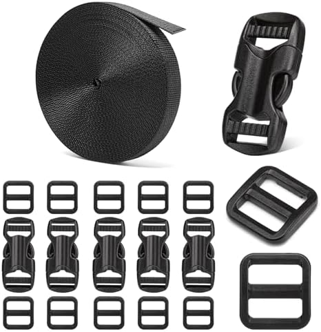 BEYOURD Buckles and Straps Set 1": 6 Yards of Thick Nylon Webbing, 6-Pack Heavy Duty Adjustable Quick Side Release Plastic Buckles