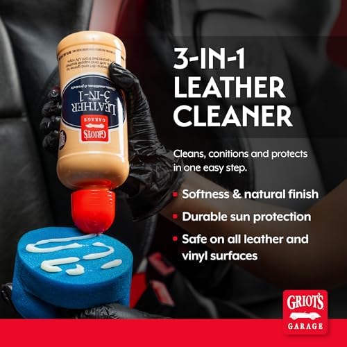 Griot's Garage Leather 3-in-1, Leather Cleaner and Conditioner for Car Leather Seat Upholstery, Sofa, Jacket, Shoes, and More, Cleans, Conditions