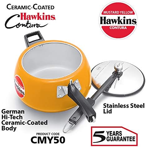 Hawkins 5 Litre Contura Pressure Cooker, Ceramic Coated Handi Inner Lid Cooker, Tomato Red (CTR50)