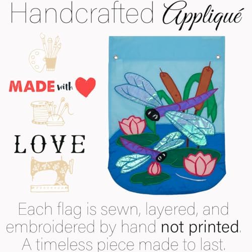 Two Group G154046-P2 Dragonfly Garden Friends Bugs & Frogs Applique Decorative Vertical 13" x 18.5" Double Sided Flag