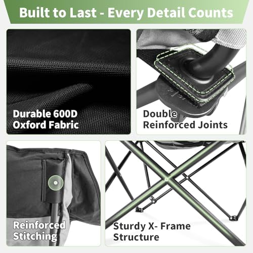 GEERTOP Oversized Padded Camping Folding Chair with Removable Footrest | Extra Comfort chair, Heavy-duty Frame, Supports up to 400 lbs, Foldable