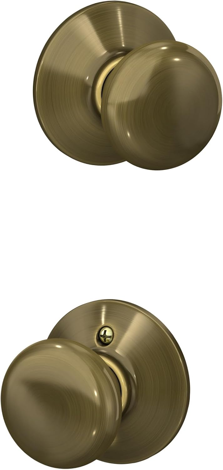 Schlage Plymouth Bed/Bath Privacy Door Knob with Lock, Satin Nickel | Interior bedroom or bathroom door knob with push button lock, Easy to install, Certified durability, Universal fit