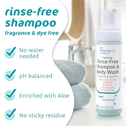 The Pharma-C Company - Foaming Rinse Free Shampoo & Body Wash [6 pack] - Fragrance & Dye Free - Hospital Tested Gentle No-Rinse Formula Leaves Hair