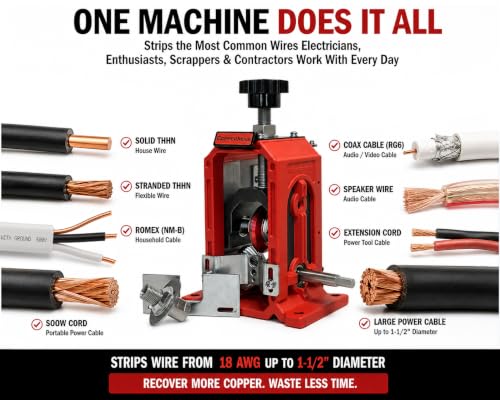 Wire Stripping Machine, Drill Powered Benchtop Wire Stripper Machine for 18 AWG to 1-1/2" Cable, Large Cable Wire Stripper