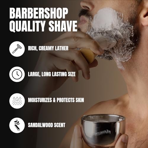 Gentleman Jon Sandalwood Shaving Soap - 2.25oz Premium Men's Wet Shave Puck | Mens Shaving Soap, Sandalwood Scented, Creates Thick & Creamy Lather