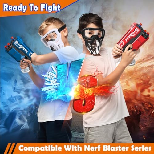 POKONBOY 2 Pack Tactical Mask with Goggles Compatible with Nerf Rival , Apollo, Zeus, Khaos, Atlas, & Artemis Blasters Rival Mask Red & Blue