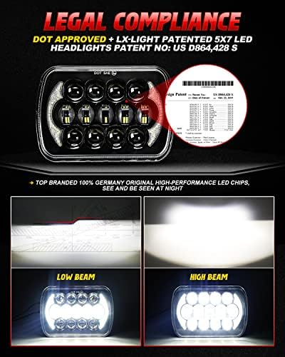 LX-LIGHT 105W 1000% Bright Black H6054 5x7 7x6 Led Headlights DRL Anti-glare Hi/Low Sealed Beam Compatible with Jeep Wrangler YJ Cherokee XJ Trucks Ford Chevy etc
