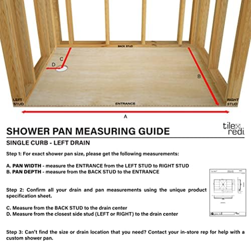 Tile Redi RT3460L-PVC-SQBN Shower Pan, 60" x 34" | Left Drain, Single Curb, 2" PVC Drain Included, Grate Included