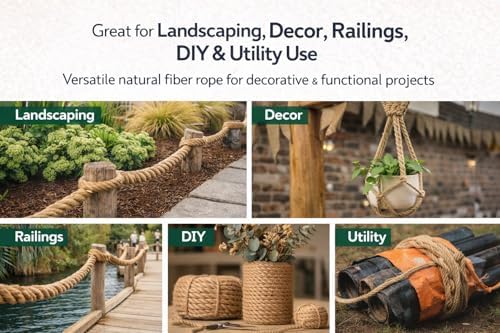 Twisted Manila Rope, Natural 3-Strand Fiber Rope for Landscaping, Decor, Railings, DIY Projects & Utility Use, Rustic for Indoor & Outdoor Applications - 1 in x 25 ft