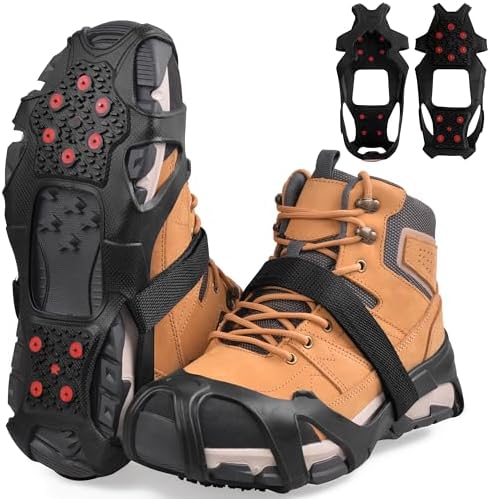 Ice Cleats for Shoes and Boots Tungsten Crampons Non-Slip Shoe Spikes Grippers for Snow and Ice Traction Cleats with Reflective Heel Slip-on Snow