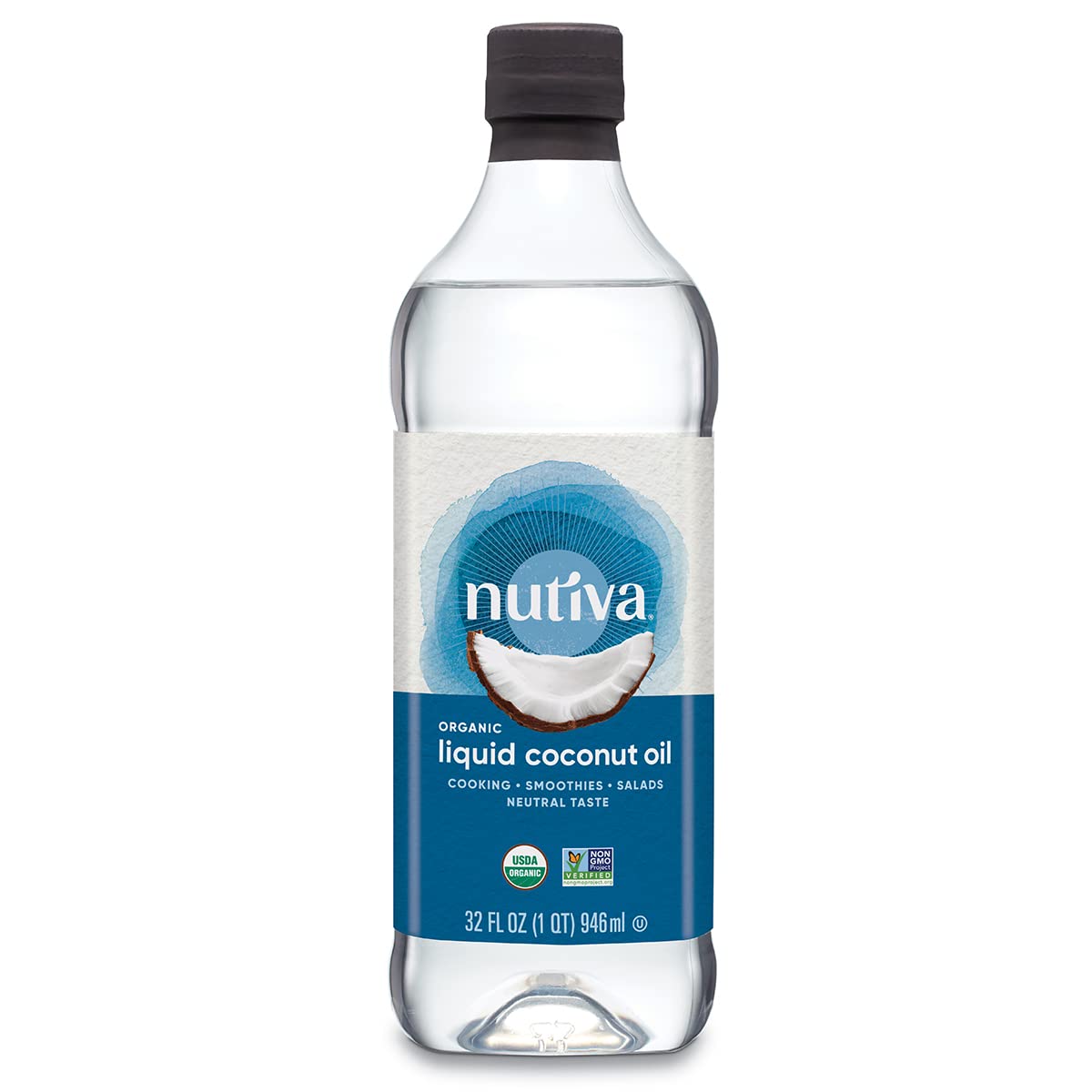 Nutiva Organic Liquid Fractionated Coconut Oil 32 Fl Oz - USDA Organic, Non-GMO. Edible, Pure Coconut Oil for Cooking, Moisturizer for Skin