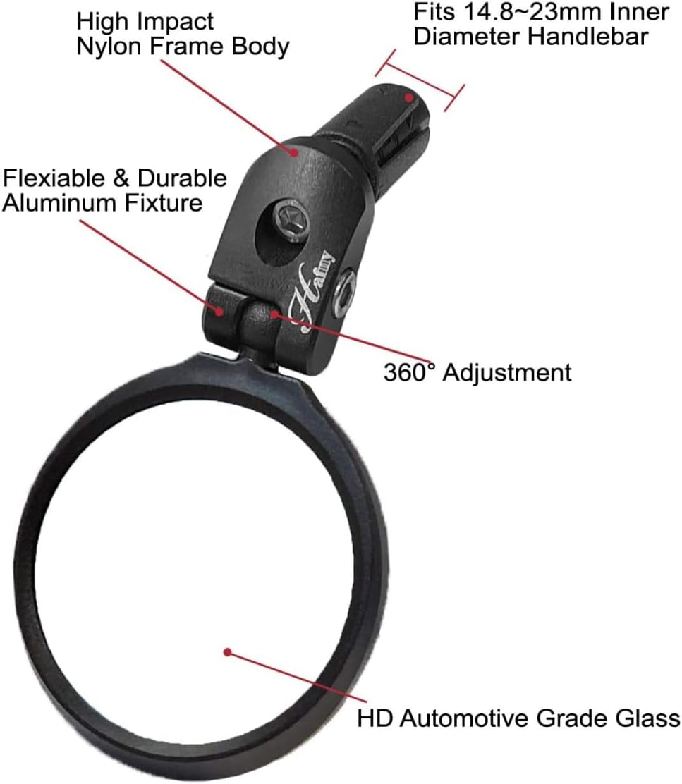 Hafny Bike End Bike Mirror, Adjustable Convex Rear View Mirror for Bicycle, Clear HD Glass Lens, 360° Rotatable, Fits MTB Road E-Bike Scooter, HF-M951-FR03 (1pc Silver Glass, 62mm Dia)