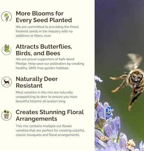 Eden Brothers The Bees Knees Pollinator Wildflower Seed Mix, 1/4 lb (135,000+ Seeds) Throw and Grow - 100% Pure, No Fillers - 18-Variety Non-GMO Annual + Perennial, Covers up to 1,100 SqFt, Zones 3-10