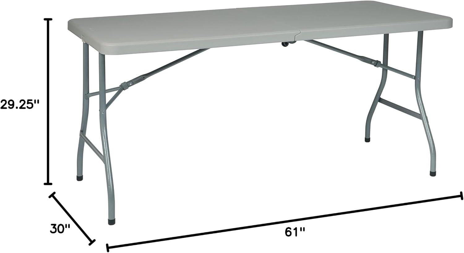 Office Star Resin Rectangle Center-Folding Portable Table for Picnics, Camping, and Tailgating, 5 Feet, with Wheels Light Gray