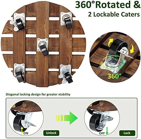 Yangbaga 2pack Plant Caddy 12’’Wood Duty Rolling Plant Stand with 2 360° Lockable Caster Wheels