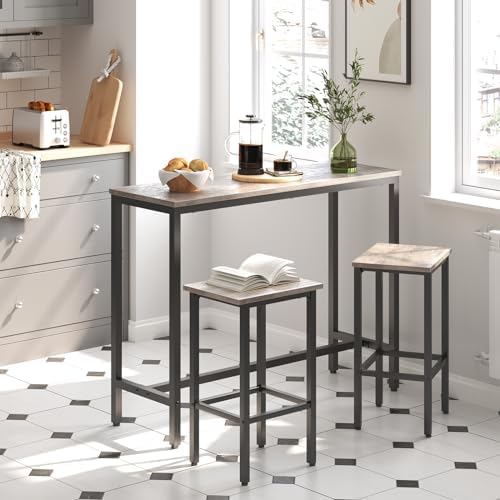 HOOBRO Bar Table and Chairs Set, 47.2” Rectangular Pub Table with 2 Stools for Small Space, 3-Piece Breakfast stools Set, Sturdy Metal Frame