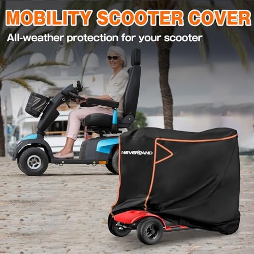 NEVERLAND Mobility Scooter Cover Waterproof 56"L x 26"W x 38"H | Reflective Strips, Adjustable Buckles, UV Protection, Rainproof, for Pride GoGo Rascal Hamar 3 or 4 Wheel Scooter