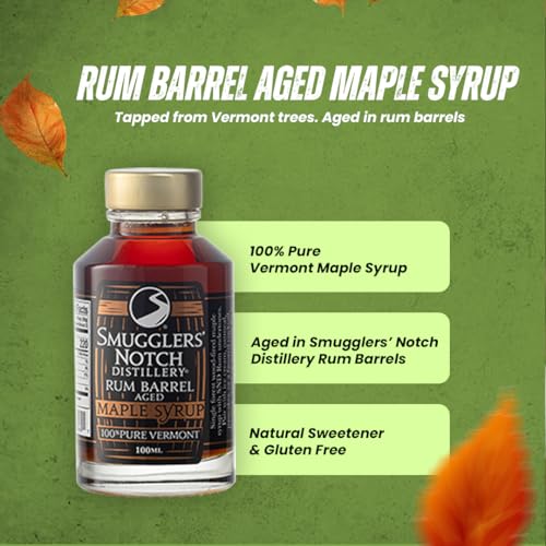 Smugglers’ Notch Maple Works – Bourbon Barrel Aged – 100% Pure Vermont Maple Syrup – Natural Sweetener & Gluten Free – Rich Taste – Waffles and Pancakes, Cocktails, Marinades, 3.38 Fl Oz. (100 mL)