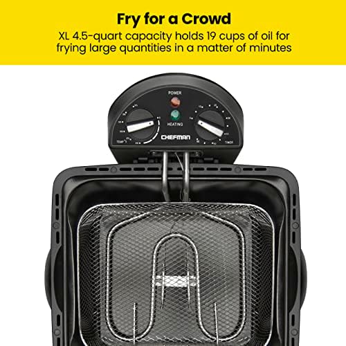 Chefman 4.5 Liter Deep Fryer w/Basket Strainer, XL Jumbo Size, Adjustable Temperature & Timer, Perfect for Fried Chicken, Shrimp, French Fries
