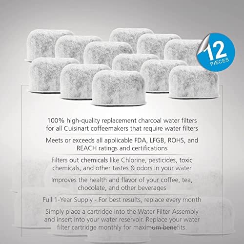 12 Pack Replacement Charcoal Water Filters for All Cuisinart Coffee Machines - Cuisinart Compatible (NOT KEURIG) Filters Fit Both Newer & Older