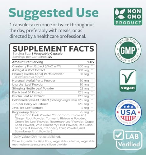 Kidney Cleanse Detox (Non-GMO) Support Healthy Urinary Tract- Powerful VitaCran Cranberry Extract & Herbs – Healthy Kidney Support Supplement - 60 Vegetarian Capsules (No Pills)