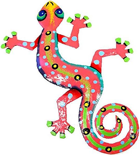 Global Crafts 8" Painted Gecko Recycled Haitian Metal Wall Art Blue Green, Florida