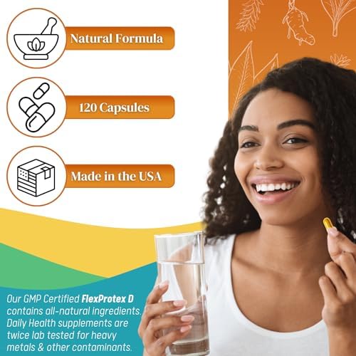 Daily Health, Flexprotex D 884mg Joint Muscle Support 120 Capsules Natural Herbal Turmeric Chondroitin Glucosamine Yucca Boswellia Hyaluronic Acid Ashwagandha D3 Magnesium (1 Month Supply)
