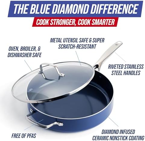 Blue Diamond 10" Diamond Infused Ceramic Nonstick Frying Pan Skillet, Blue | PFAS-Free Ceramic Nonstick, Dishwasher & Oven Safe, Stay Cool Handle, Durable Metal Utensil Safe, Egg & Omelet Pan