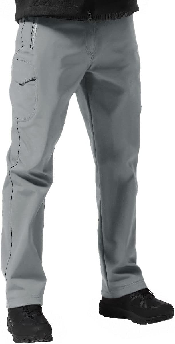 FREE SOLDIER Men's Outdoor Softshell Fleece Lined Cargo Pants | Snow Ski Hiking Pants with Belt, Waterproof Winter Pants, Insulated Work Pants, Breathable Windproof Insulated Pants