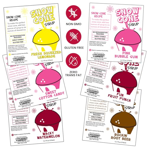 Concession Express® Snow Cone Syrup Party Pack – 12 Pack (12.7 oz Bottles) – Variety of 12 Flavors for Snow Cones & Shave Ice – Blue Raspberry