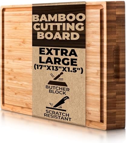 Butcher Block - Organic Bamboo Cutting Board w/Juice Groove - 17x13x1.5" -Butcher Block Cutting Board - Premium Quality and Professional Design - Bamboo Chopping Block