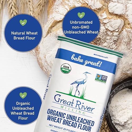 Great River Milling Organic Bread Flour, Unbleached, 25 lb