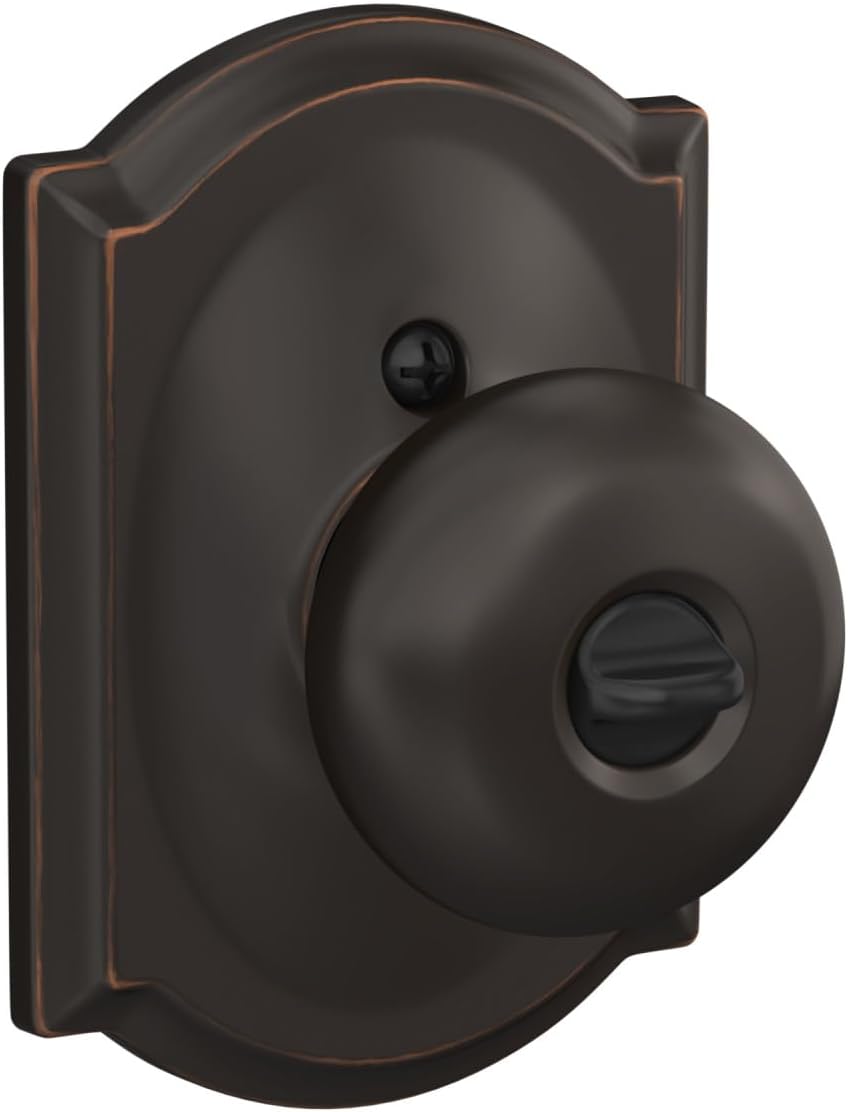 Schlage Plymouth Bed/Bath Privacy Door Knob with Lock, Satin Nickel | Interior bedroom or bathroom door knob with push button lock, Easy to install, Certified durability, Universal fit