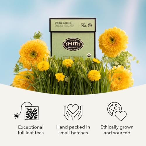 Smith Teamaker Spring Greens, Mao Feng Green Tea, 15 Sachets, 1.3oz each | Full Leaf Green Tea, Caffeinated, Sugar Free, Sustainably Grown, Plant Based Sachets, Microplastic-Free