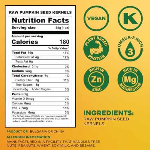 Sunbest Natural Raw Pumpkin Seeds, 2 lbs – Unsalted & Shelled – Whole Pepitas, Pumpkin Seeds to Eat – Great for Snacking, Baking & Topping – Rich in Essential Fatty Acids, Iron & Protein (32 oz)