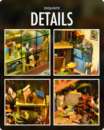 Rolife Cathy's Greenhouse Miniature Kit with LED Lights | 1:18 Scale Flower House Wooden 3D Puzzle Model Kit for Beginners DIY Craft for Adults Diorama Home Decor & Birthday Gift