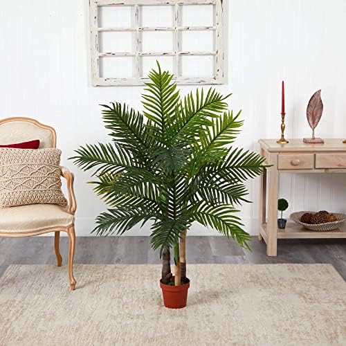 Nearly Natural 4 ft Artificial Areca Palm Tree Real Touch Decor with Pot | Natural-Looking Trunks, 130 Lifelike Leaves, Non-Decorative Nursery Pot