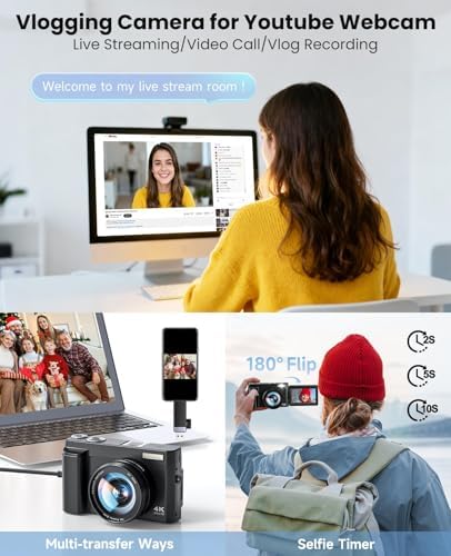 4K Digital Camera for Photography, with WiFi, 180° Flip Screen, 32GB Card | 64MP, Autofocus, 30FPS Video, Flash, Anti-Shake, 16X Zoom