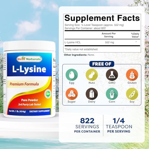 Best Naturals Lysine Powder, 1 Pound - 100% Pure (1 LB (Pack of 1))