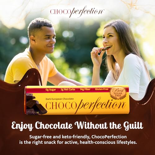 ChocoPerfection Dark Chocolate Bars - No Sugar Low Carb Snack - 12 Pack 50G