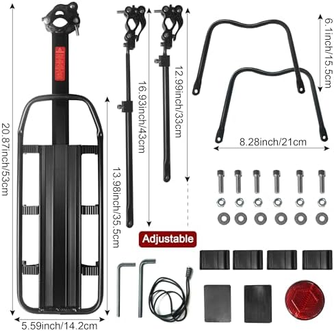 Dirza Rear Bike Rack Bicycle Cargo Rack Quick Release Adjustable Alloy Bicycle Carrier 115 lbs Capacity Easy to Install Black
