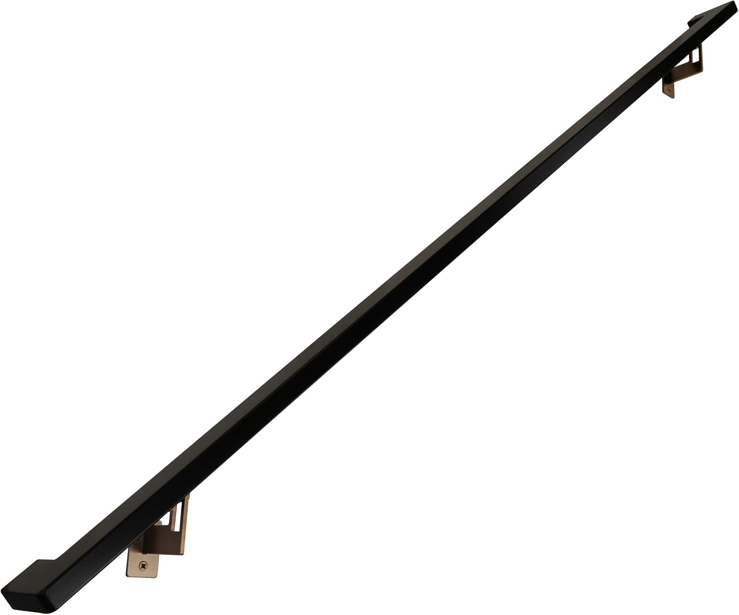 Modern Aluminum Handrail Grab Bar Kit, Adjustable Steel Brackets Included, Returns to Wall, Powder Coated Finish (Black, 4 Foot Handrail Set)