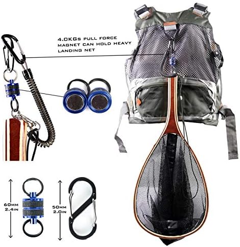 M MAXIMUMCATCH Maxcatch Magnetic Fly Fishing Net Release Holder Retractor with Carabiner Clip and Lanyard