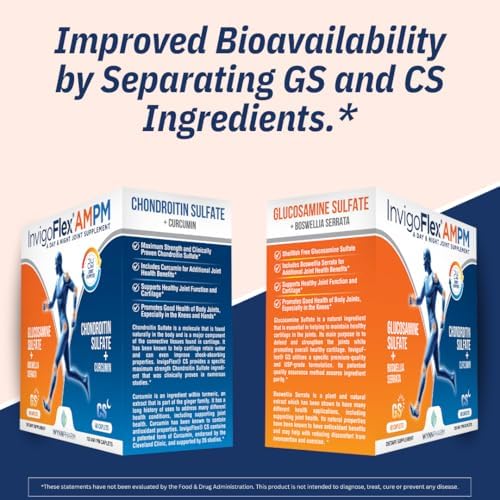 INVIGOFLEX® AMPM - Glucosamine & Chondroitin Sulfate - Turmeric Curcumin - Boswellia Serrata (Non GMO) for Knees, Hands, Back and Hip 24 - Hour Premium Joint Supplement