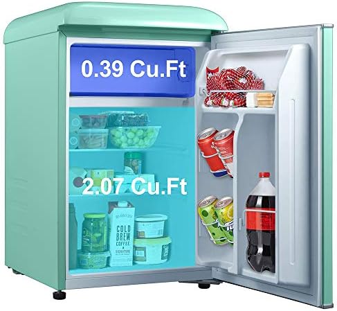 Galanz GLR25MGNR10 Retro Compact Refrigerator, Mini Fridge with Single Doors, Adjustable Mechanical Thermostat with Chiller, Green, 2.5 Cu Ft