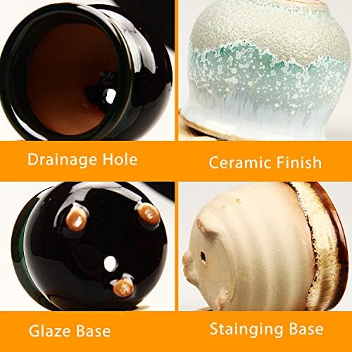 2.1 Inch Ceramic Small Succulent Pot,Plant Pots,Mini Flower Pots | Ceramic Succulent Pots with Drainage,Small Planter for Mini Plant Flowing Glaze Base Serial Set with Holes for Indoor,Outdoor